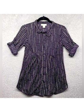 Style & Co by Macy’s deep purple button down roll tab 3/4 sleeve tunic